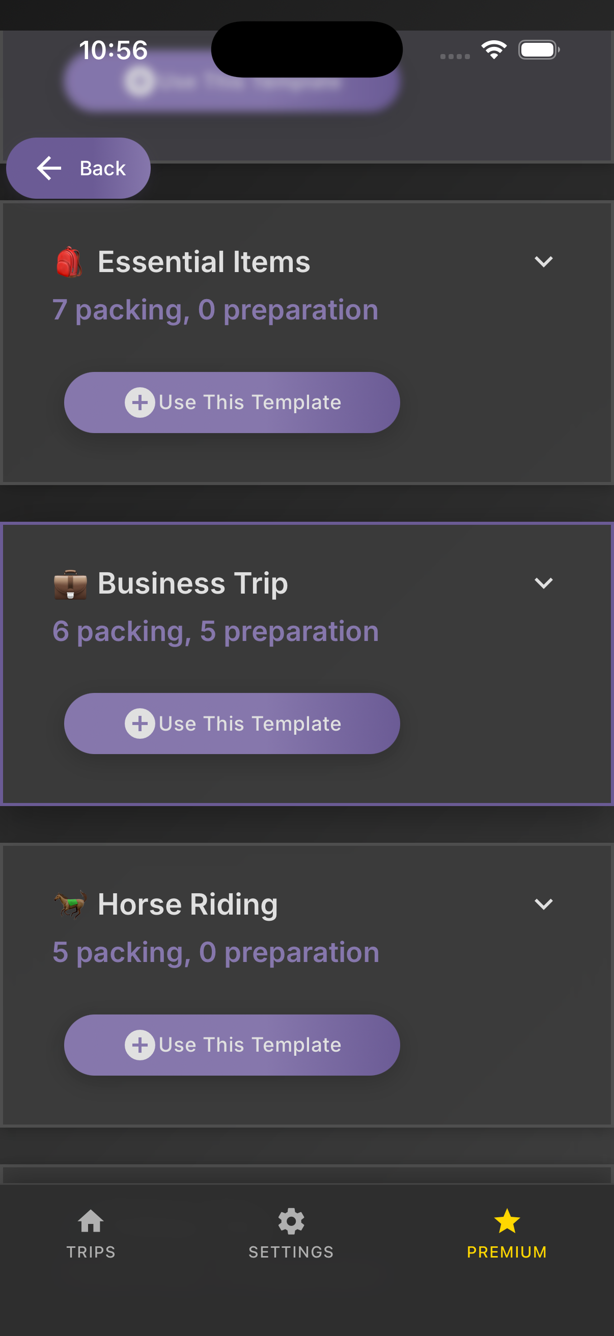 PackMyTrip activity-based packing templates